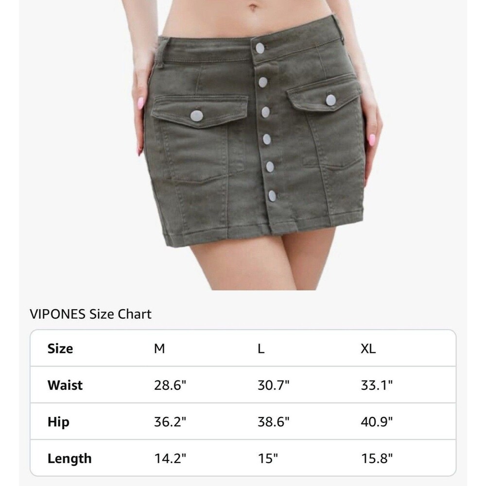 VIPONES Women Denim Skirt Mini Low Waist Stretchy Jean Skirt Large Green - Picture 6 of 6